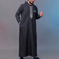 Men's Ethnic Pattern Embroidery Zipper Hooded Robe Traditional Long Sleeve Pocket Jubba Thobe for Daily Wear Man Islamic Thobe
