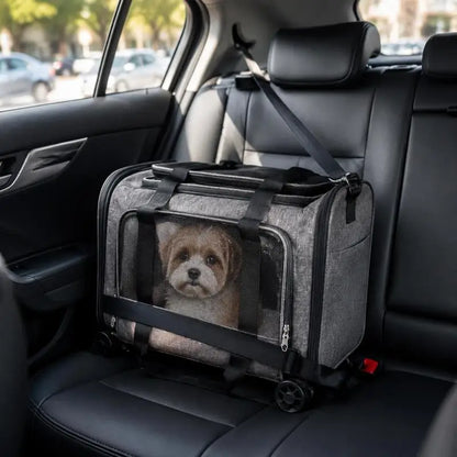 Foldable Pet Carrier With Wheels, 600D Oxford Fabric, Large Storage Pocket, For Car Travel And Hiking, Supports 11.3kg, Black