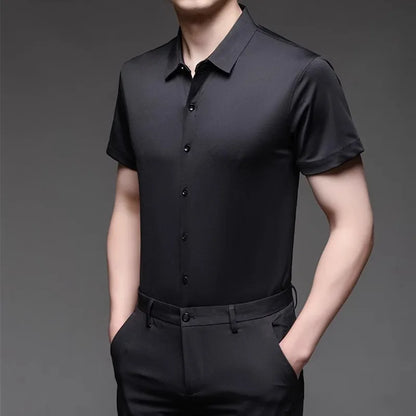 High Quality Dress Shirts For Men Business Casual Seamless Wrinkle Resistant Button Soft Elastic Luxurious Male White Clothing