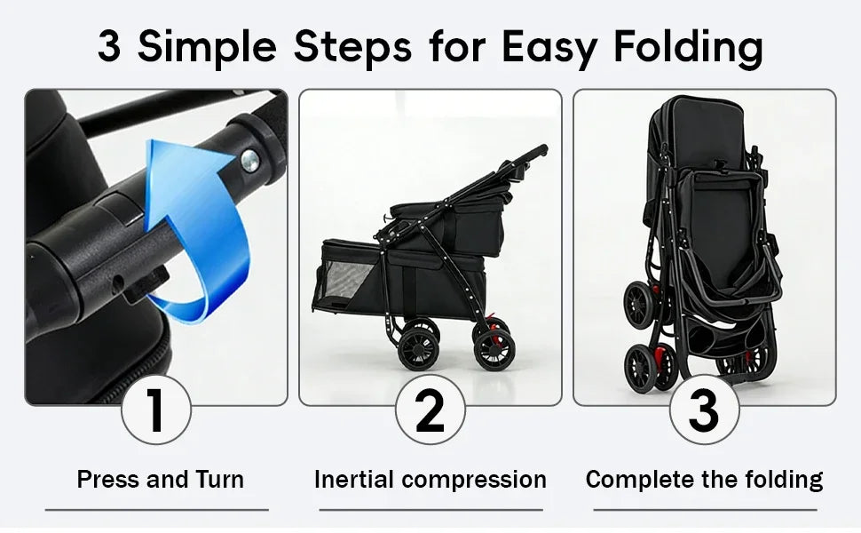 Dual‑Layer Pet Stroller Foldable Travel Dog Cat Cart Breathable Mesh Wagon with Cup Holder Storage Bag for Small Animals