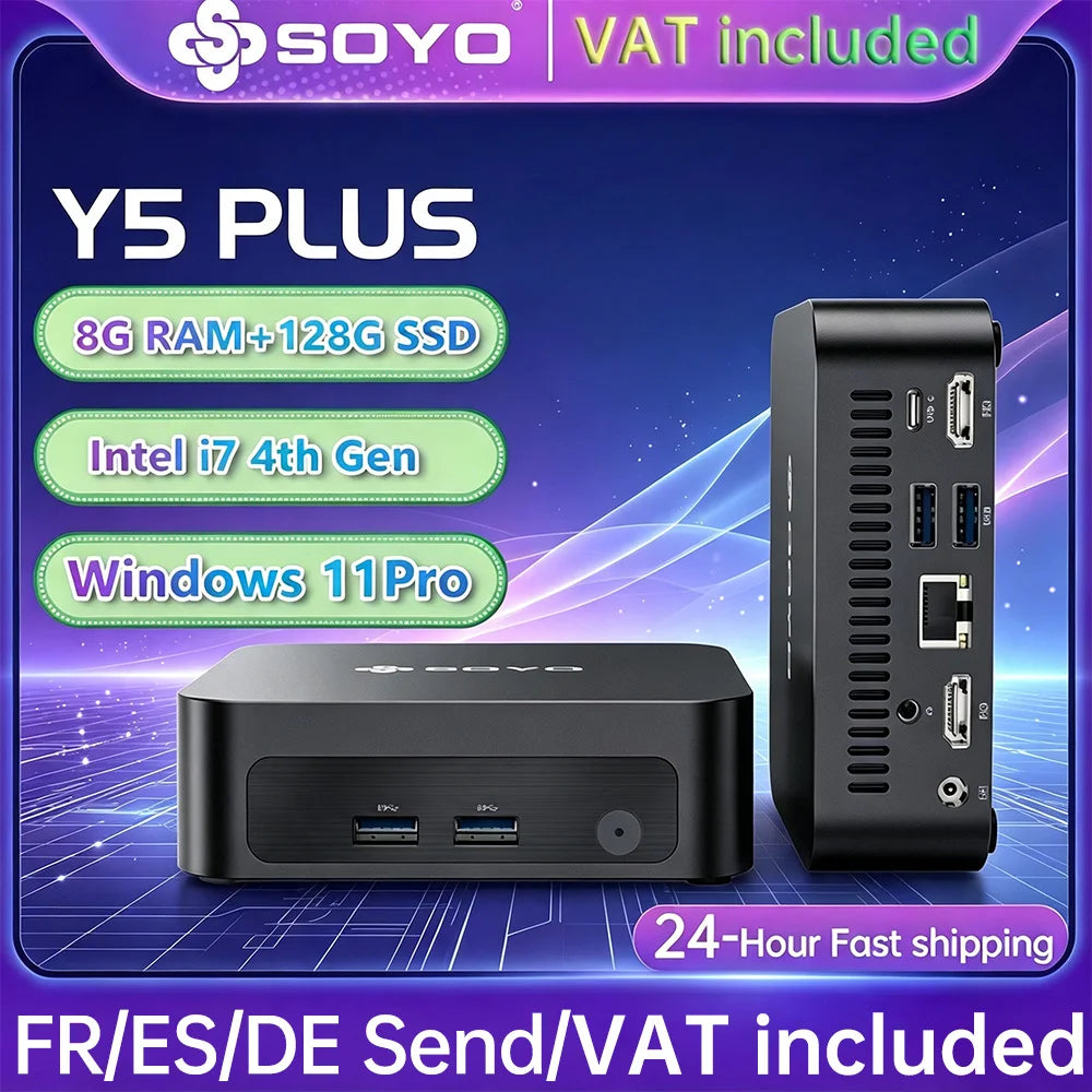 SOYO Mini PC Y5 PLUS Intel I7 4th Gen 4600U 8GB RAM 128GB ROM Windows 11 Pro WiFi BT4.2 Desktop Computer