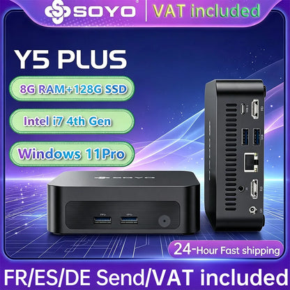 SOYO Mini PC Y5 PLUS Intel I7 4th Gen 4600U 8GB RAM 128GB ROM Windows 11 Pro WiFi BT4.2 Desktop Computer