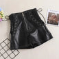 Autumn Women PU Shorts Tie High Waist Shorts Female Casual Black Shorts Ladies All Match Wide leg Shorts Short Pants