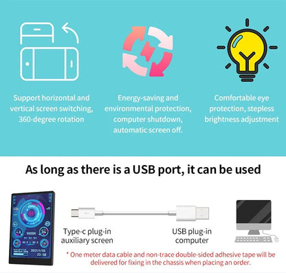 3.5 / 5 Inch IPS Type-C Secondary Screen Mini Computer USB Display CPU GPU RAM HDD Monitor with Holder Metal Case No Use AIDA64