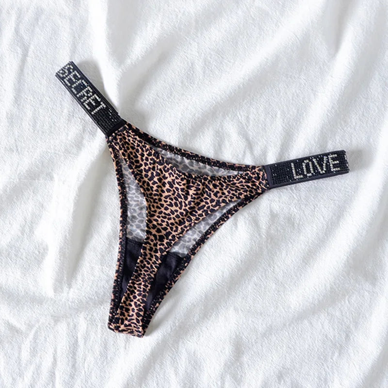 Low Waist Sexy Women Thongs Panties Rhinestones letter Diamonds G String Sports Thong Shorts Briefs T-back Fitness Size S-XL