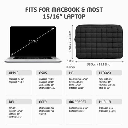 Puffy Laptop Bag Sleeve 11/13/14/15/15.6 Inch Quilted Case Laptop Cover For MacBook Air Pro/iPad/Lenovo/Hp Puffer Notebook pouch