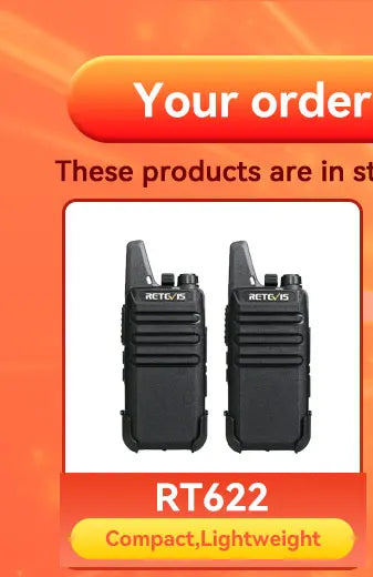 Retevis RT622 Mini Walkie Talkie 2pcs PMR446 Portable Two-way Radio PTT Walkie Talkies Communication Radio for Restaurant Hotel