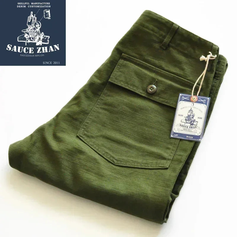 SauceZhan OG107 Utility Fatigue Pants Military PANTS Classic Cargo  Olive  Men's Baker Pants Satin Cotton Straight Fit