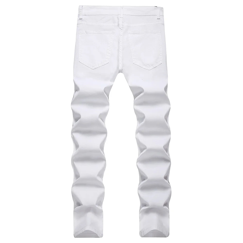 Men Classic Pure Black Jeans All Match Stretch Denim Pants Casual Plus Size Slim Straight Trousers