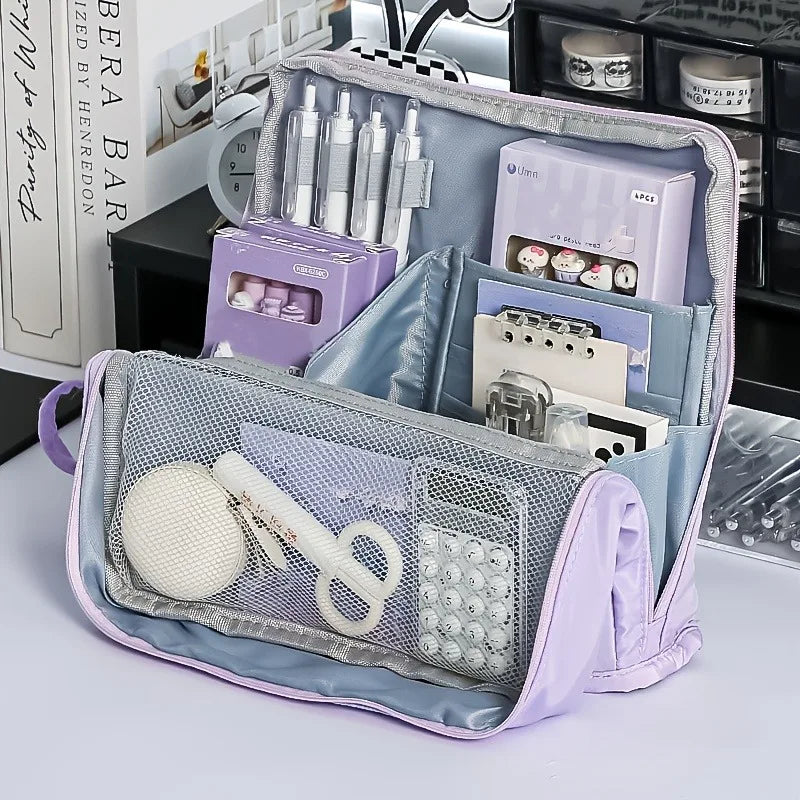 Washable Pencil Case Organizer, Large Capacity Multi Compartment Mesh Pocket Storage Bag for School Office Travel, Unisex Gift