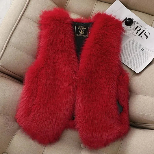 Autumn winter Imitation Fox fur vest Jacket For women Fashion Thick V-neck sleeveless Coat Female Short Faux Fur Waistcoat Tops