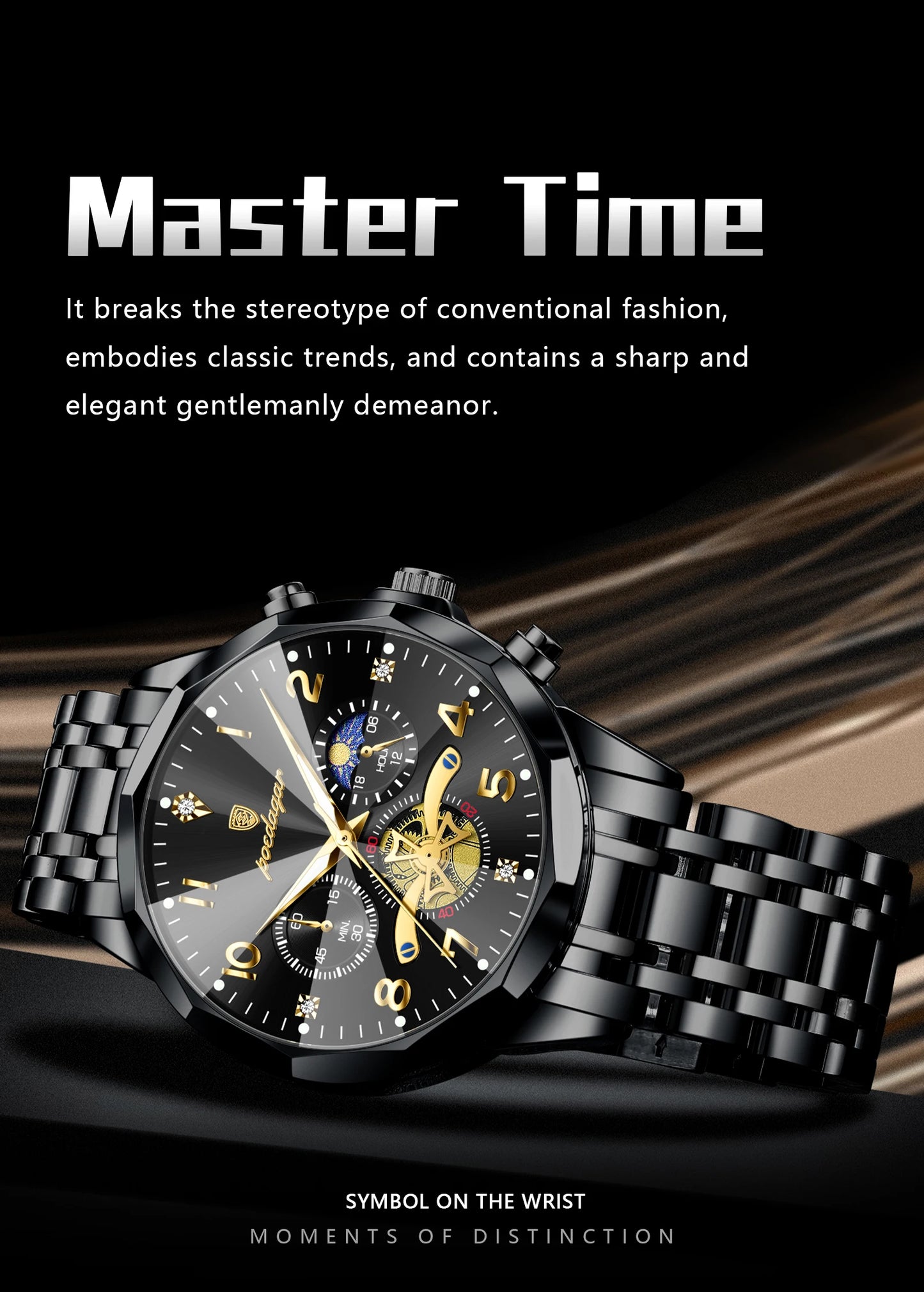 POEDAGAR Luxury High Quality Man Wristwatch Chronograph Stainless Steel Quartz Men's Watches Waterproof Luminous Men Clock Reloj