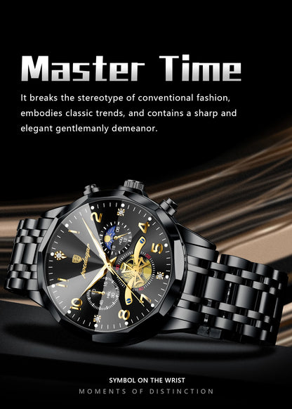 POEDAGAR Luxury High Quality Man Wristwatch Chronograph Stainless Steel Quartz Men's Watches Waterproof Luminous Men Clock Reloj