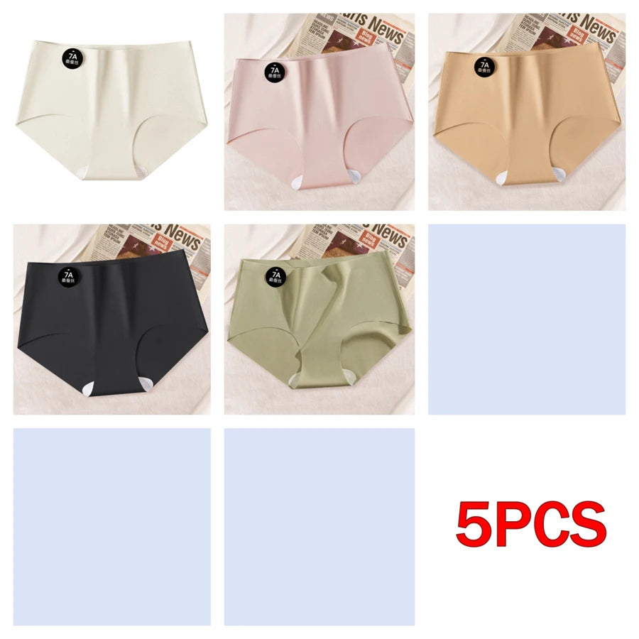 5PCS Seamless Mulberry Silk Underwear Ultral Thin Women's Panties Sexy High Elastic Invisible Briefs Soft Underpants Lingerie