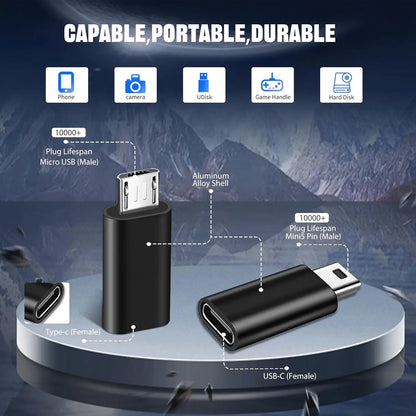 4 Pack USB C Adapter, 2 USB C Female to Micro USB Male Connector, 2 USB C to Mini 5-Pin USB Male Adapter
