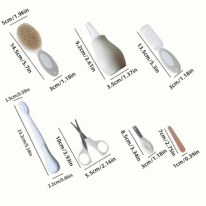 6/7-piece Baby Daily Care Set - Baby Nasal Irrigator, Small Scissors, Soft Hairbrush, Nail File, Small Toothbrush, Nail Clipper