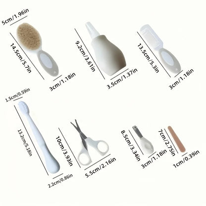6/7-piece Baby Daily Care Set - Baby Nasal Irrigator, Small Scissors, Soft Hairbrush, Nail File, Small Toothbrush, Nail Clipper