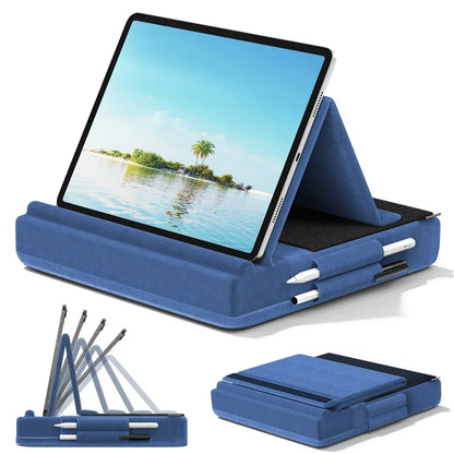 Upgraded Tablet Pillow Stand Multi-Angle Viewing Ipad Holder for Lap Bed and Desk Foldable Soft Pad Dock with Stylus Mount