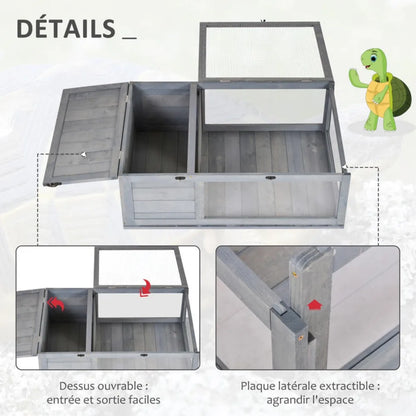 Enclosed House Cage Habitat for Small Animals Turtles with 2 Spaces 91 X 60.5 X 32 cm Solid Wood Gray