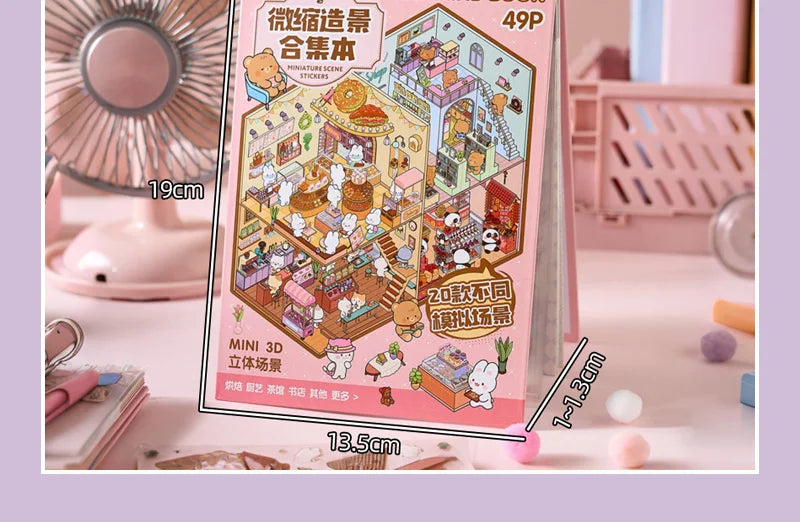 3D Diorama Sticker Book 20 Pages Mini Scene Cute Cartoon Animal Ghosts Theme DIY Scrapbook Toy Fun Stress Relief Kids Adult Gift