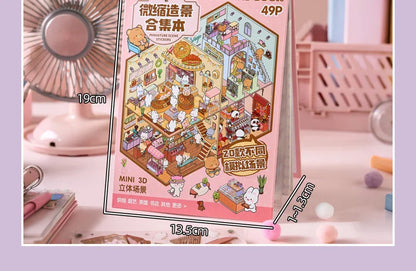 3D Diorama Sticker Book 20 Pages Mini Scene Cute Cartoon Animal Ghosts Theme DIY Scrapbook Toy Fun Stress Relief Kids Adult Gift