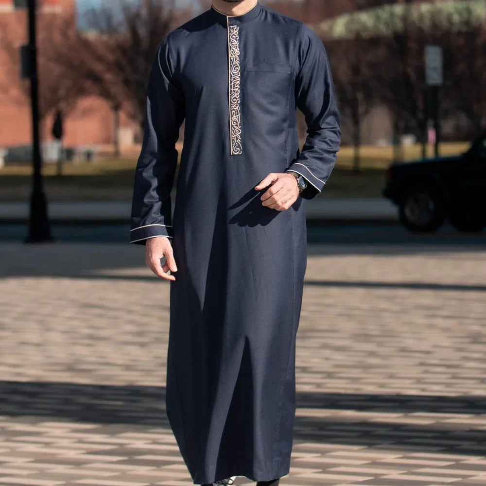 Motorcycle Brother Style, Muslim Men's Robe, Elegant Retro Embroidered Robe, Casual Loose Long Sleeve, Eid Al Fitr Men's Robe
