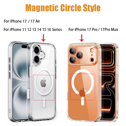 Magnetic Phone Case For iPhone 17 16 15 14 13 12 11 Pro Max Plus for Magsafe Wireless Charging Transparent Shockproof Back Cover