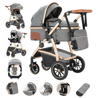 Baby Stroller 3 in 1 Easy Folding Multifunctional Stroller Travel Portable Baby Carriage Safety Seat EU Standard Aluminum Frame