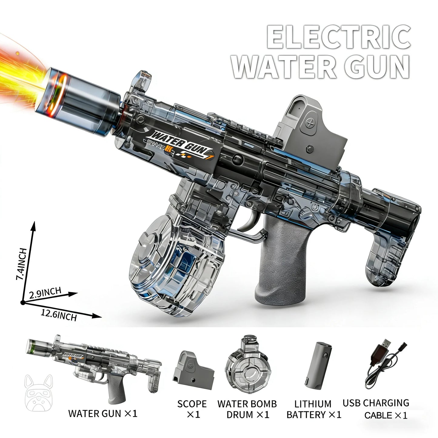 Simulated Firing and Recoil Electric Water Gun Toys Children Automatic Sensor Lights Water Pistol Summer Outdoor Beach Kids Toy