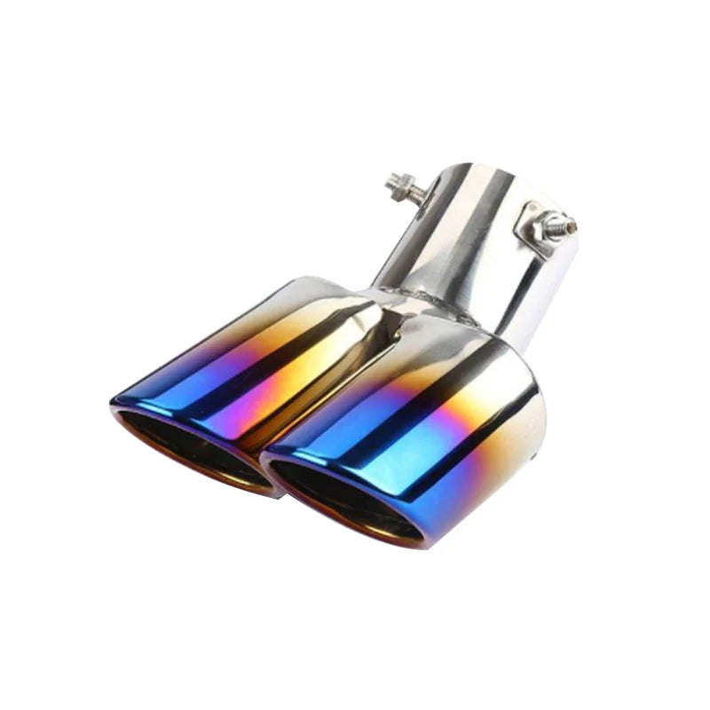 1PCS 2.5" Inlet Decoration Chrome Tail Pipe Car Styling Car Exhaust Trim Muffler Pipe Tail Stainless Steel Curved Double Outlet