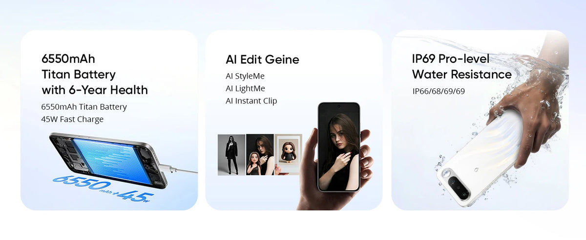 2026 New realme 16 5g Smartphone Europe Version MediaTek Dimensity 6400 Turbo Chip 6.57' 120Hz AMOLED Display 6550Mah Titan Battery 45W Fast Charge Ip69