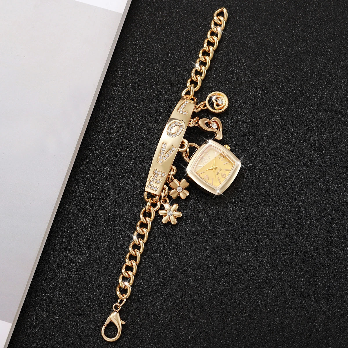 1/2PCS Women Fashion Luxury Bracelet Strap Quartz Wristwatches Set Ladies Square Arabic Numeral Dial Watch（Without Box）