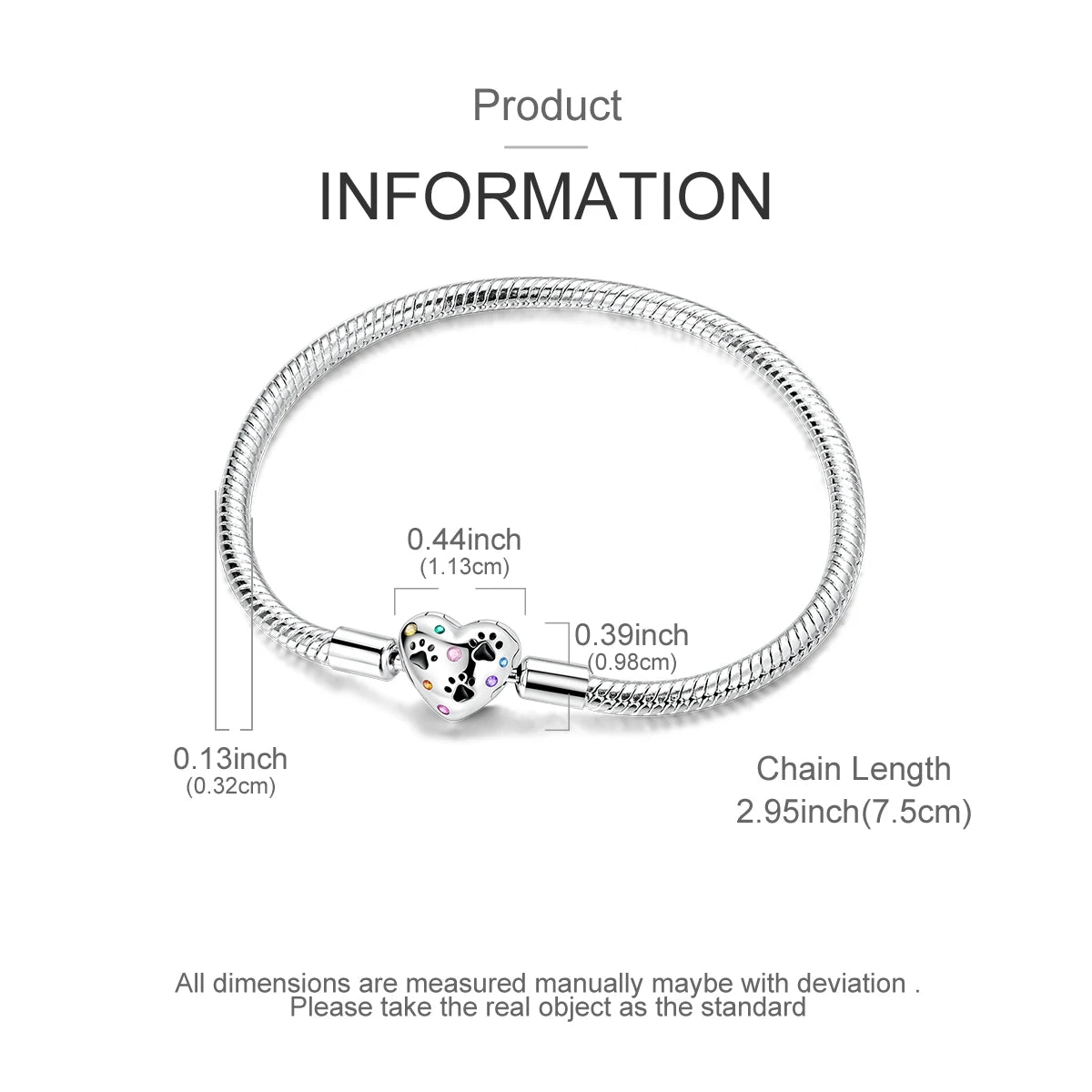 Original 925 Sterling Silver Charm Bracelets Heart Clip Bead Snake Chain Bracelet Fit Charms Beads Diy For Woman Fine Jewelry