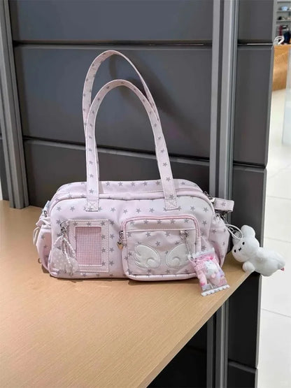 Japanese Transparent Women's Ita Bags Y2k Aesthetic All Match Star Print Fashion Ins Underarm Bag Sweet Kawaii Shoulder Handbags