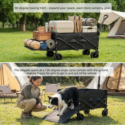 5-inch Multifunctional Camping Pet Stroller Large-capacity Camping Cart with Ramps Foldable Outdoor Camping Cart
