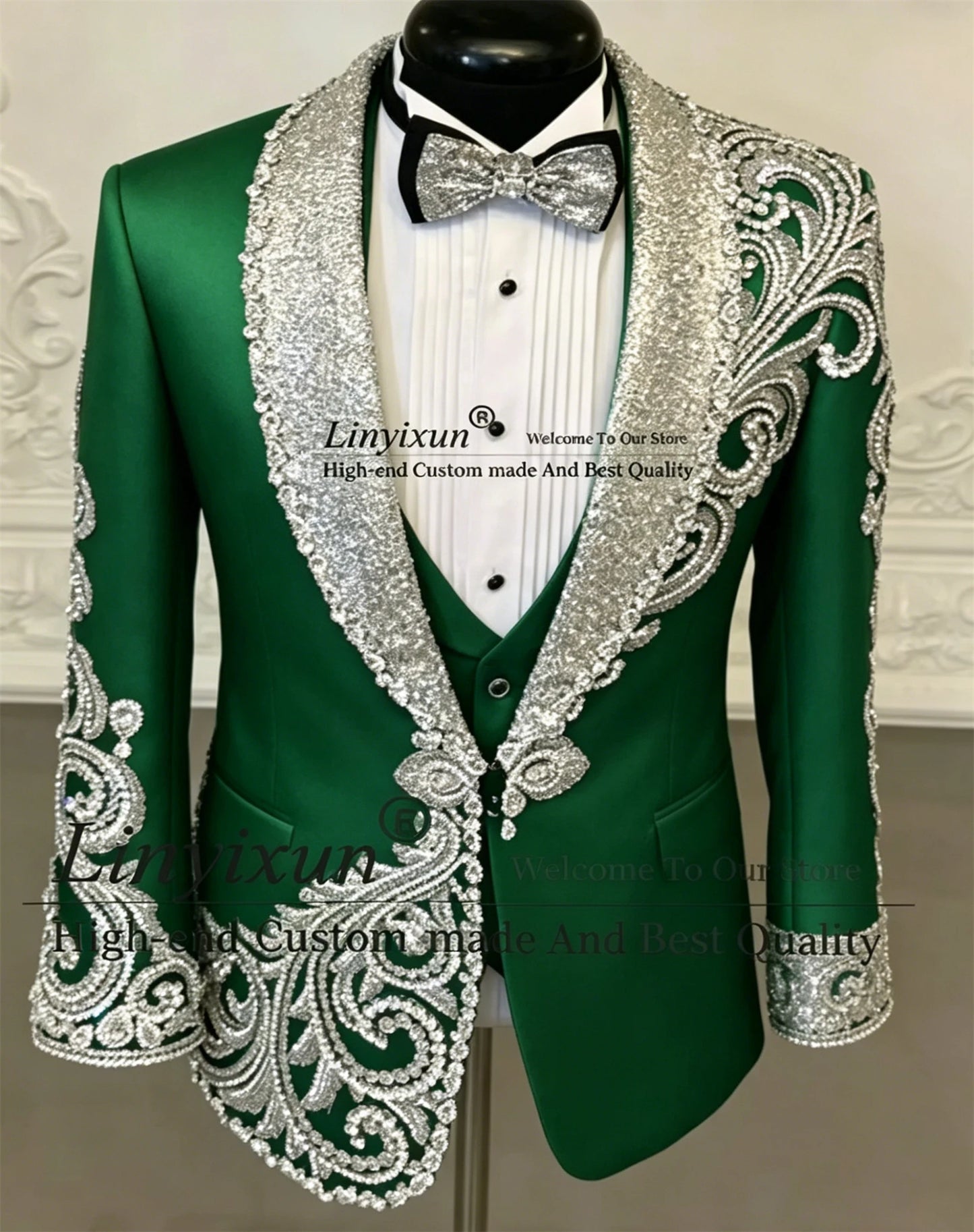 Designer Style Sparkling Diamond Men Suits For Wedding Prom Blazers Outfits 3 Pieces Groom Tuxedos Customized trajes para hombre