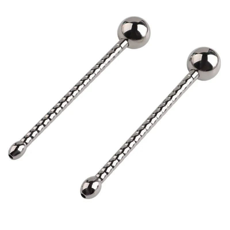 Hollow Metal Urethral Probe Spiral Textured Penis Plug with Smooth Ball Tips Intimate Male Release Stimulation Toy