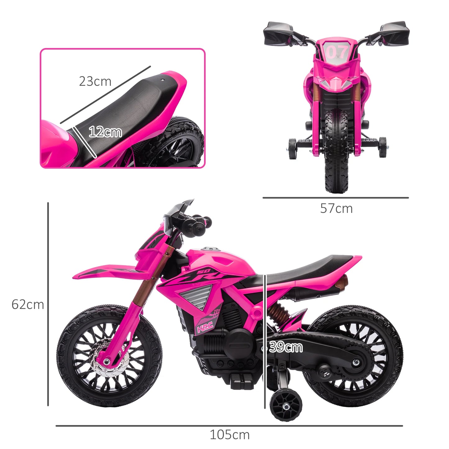 12V electric motorcycle, children’s motorcycle with training wheels, kids’ car, featuring a horn and start-up sound, 3 km/h, pink, electric toy motorcycle, riding motorcycle
