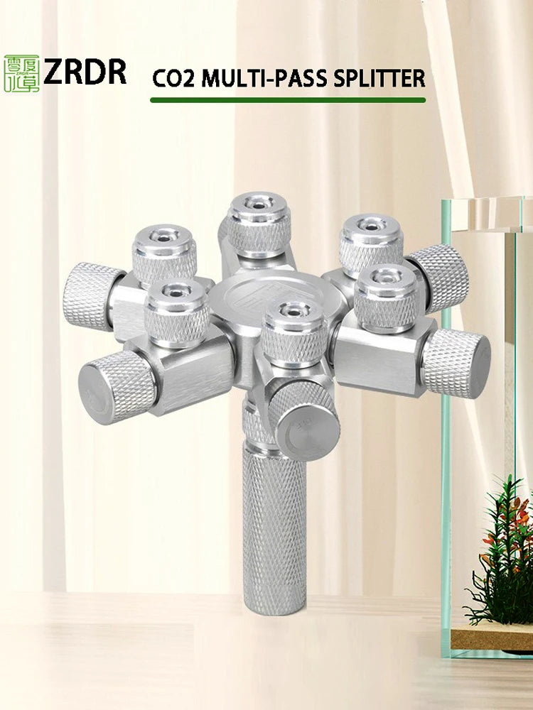 Aquarium CO2 Shunt CO2 Regulator Multi-Way Shunt Regulating Valve Aluminum Alloy CO2 Multi-Pass 2-6 Shunt Fish Tank Supplies