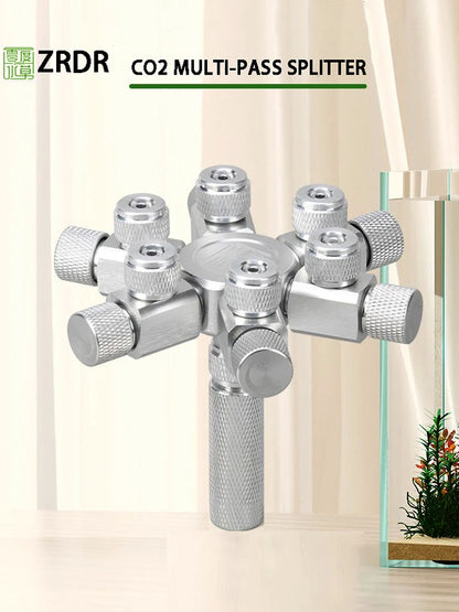 Aquarium CO2 Shunt CO2 Regulator Multi-Way Shunt Regulating Valve Aluminum Alloy CO2 Multi-Pass 2-6 Shunt Fish Tank Supplies