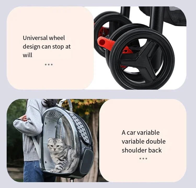 2026 New Pet Stroller 4-Wheel Foldable Jogger for Small Medium Dogs Cats, Lightweight Travel Carrier with Detachable Basket