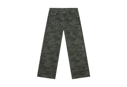 2025 Four Seasons Men's Youth Popular Multi color Pattern Camouflage Pants Basic Versatile Straight Wash Casual Cowboy Pants