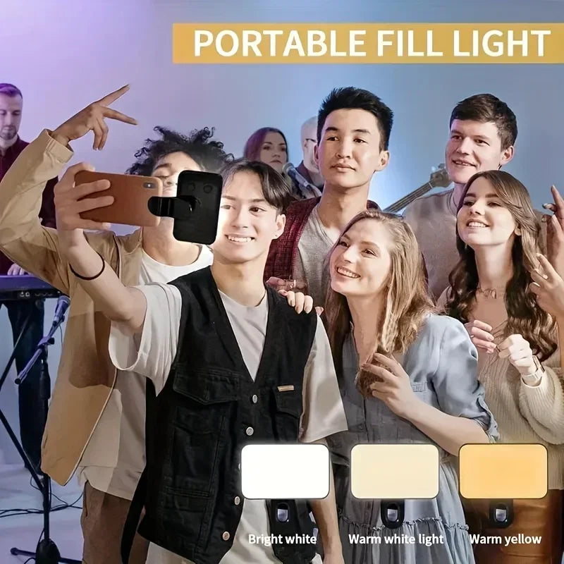 Rechargeable Clip On Selfie Ring Light with 3 Color Modes Adjustable Brightness for Phone Computer Video Calls Photography