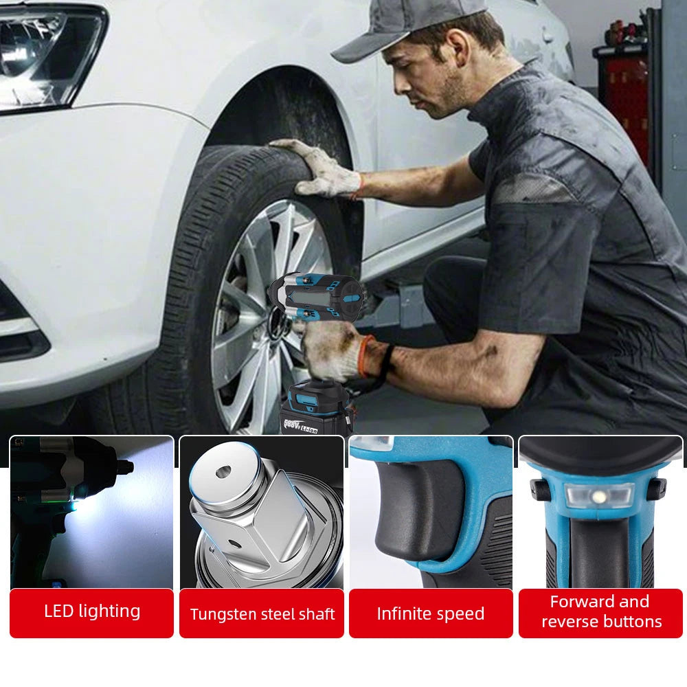 1200/1800N·m Brushless Cordless Electric Wrench Set 1/2" Car Truck Repair Screwdriver Power Tool Impact Drill Rechargable with 1 Battery