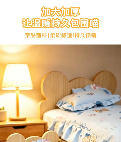 Cat Bed Wooden Cat And Dog Bed With Teddy Bear Pattern Indoor Pet Furniture Floor To Ceiling Bed Comfortable Durable