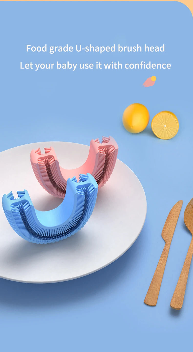 360 Degrees Electric Toothbrush Kids U Shaped Silicon Smart Sonic Teeth Tooth Brush Cartoon Pattern for Children IPX7 Waterproof