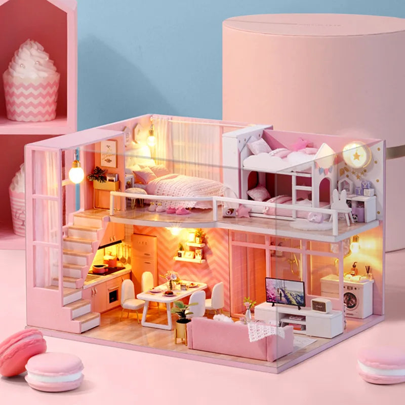 Doll House Kit 3D Wooden Mini DollHouse Assembly Building with Furniture Kit Toy For Birthday Gift 3D Puzzle Handmade Home Decor