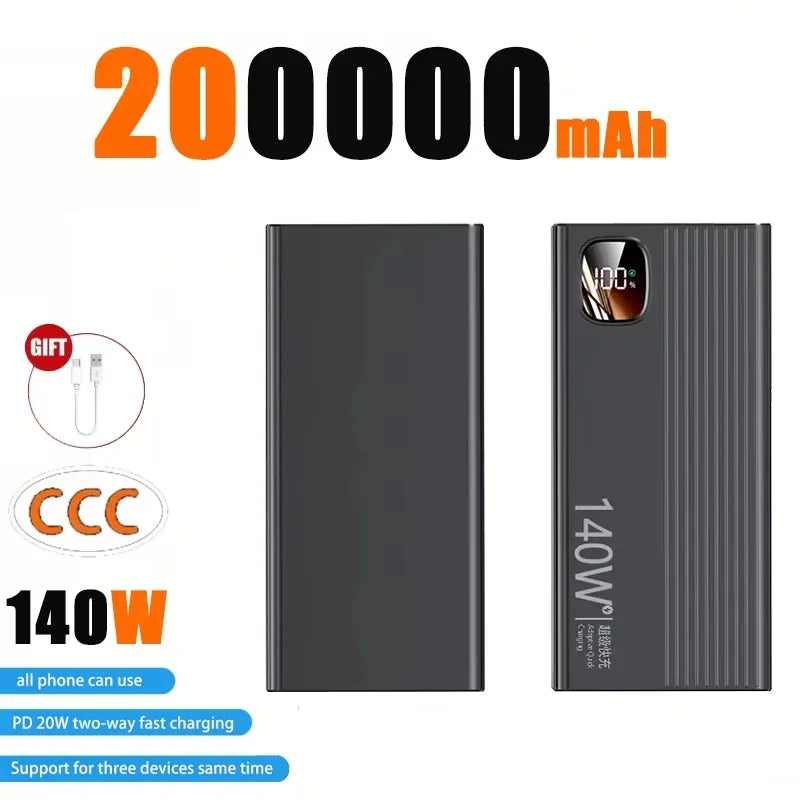Lenovo 500000mAh Power Bank 140W Super Fast Charging Powerbank Portable External Battery Charger For Xiaomi iPhone 2027New