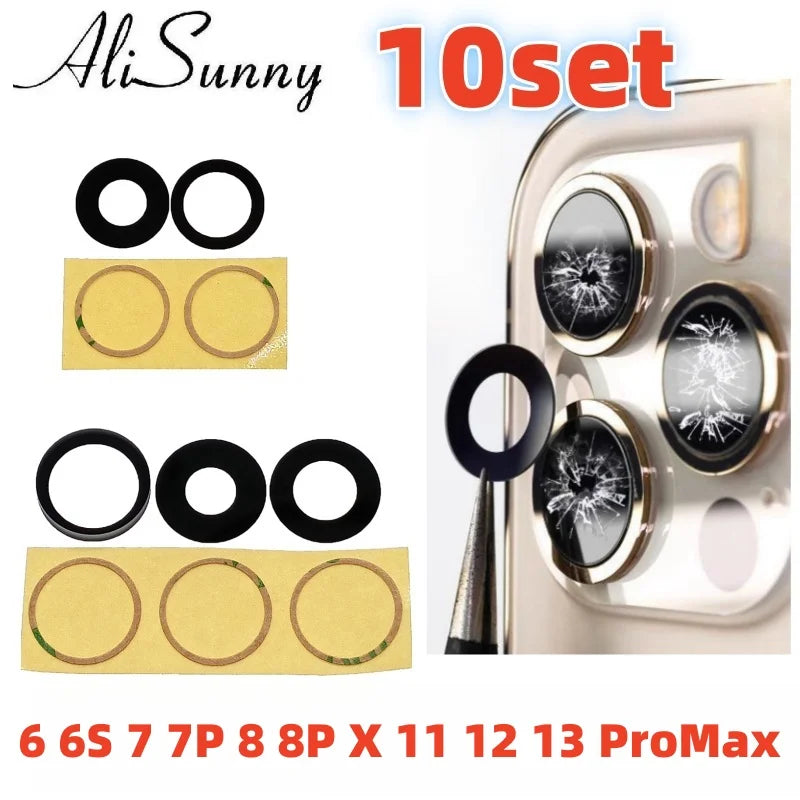 AliSunny 10pcs Back Camera Glass for iPhone 7 8 Plus 6 6S 6Plus 7Plus X XR XS Max 11 12 Rear Cover Lens 3M Sticker Holder Parts