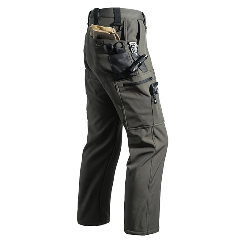 Men's City Cargo Autumn Winter Fleece Softshell Hiking Pants Fishing Climbing Trekking Casual Hunting Camping Trousers M-5XL
